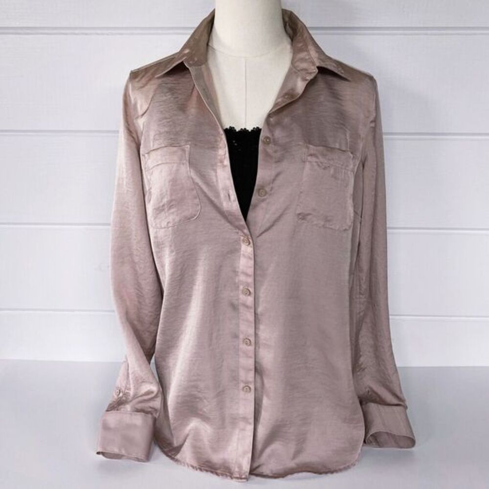 Gap Romantic Pink Luminous ButtonUp Shirt XS Flowy Silky Slinky 2000s Paris Chic